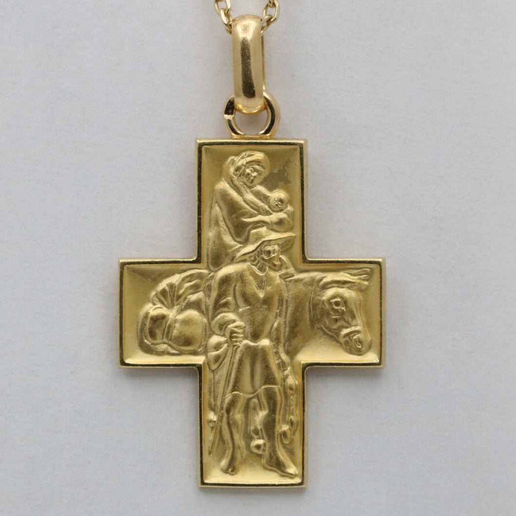 Vintage 18K Yellow Gold Mary & Jesus Cross Charm Pendant