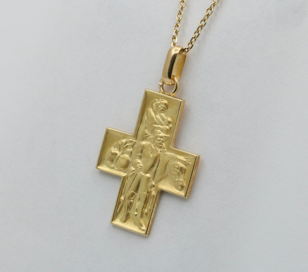 Vintage 18K Yellow Gold Mary & Jesus Cross Charm Pendant