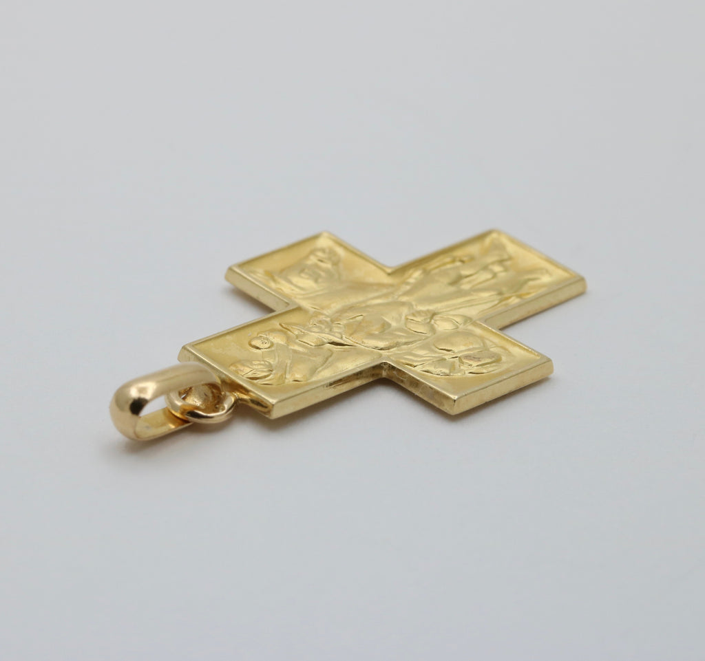 Vintage 18K Yellow Gold Mary & Jesus Cross Charm Pendant