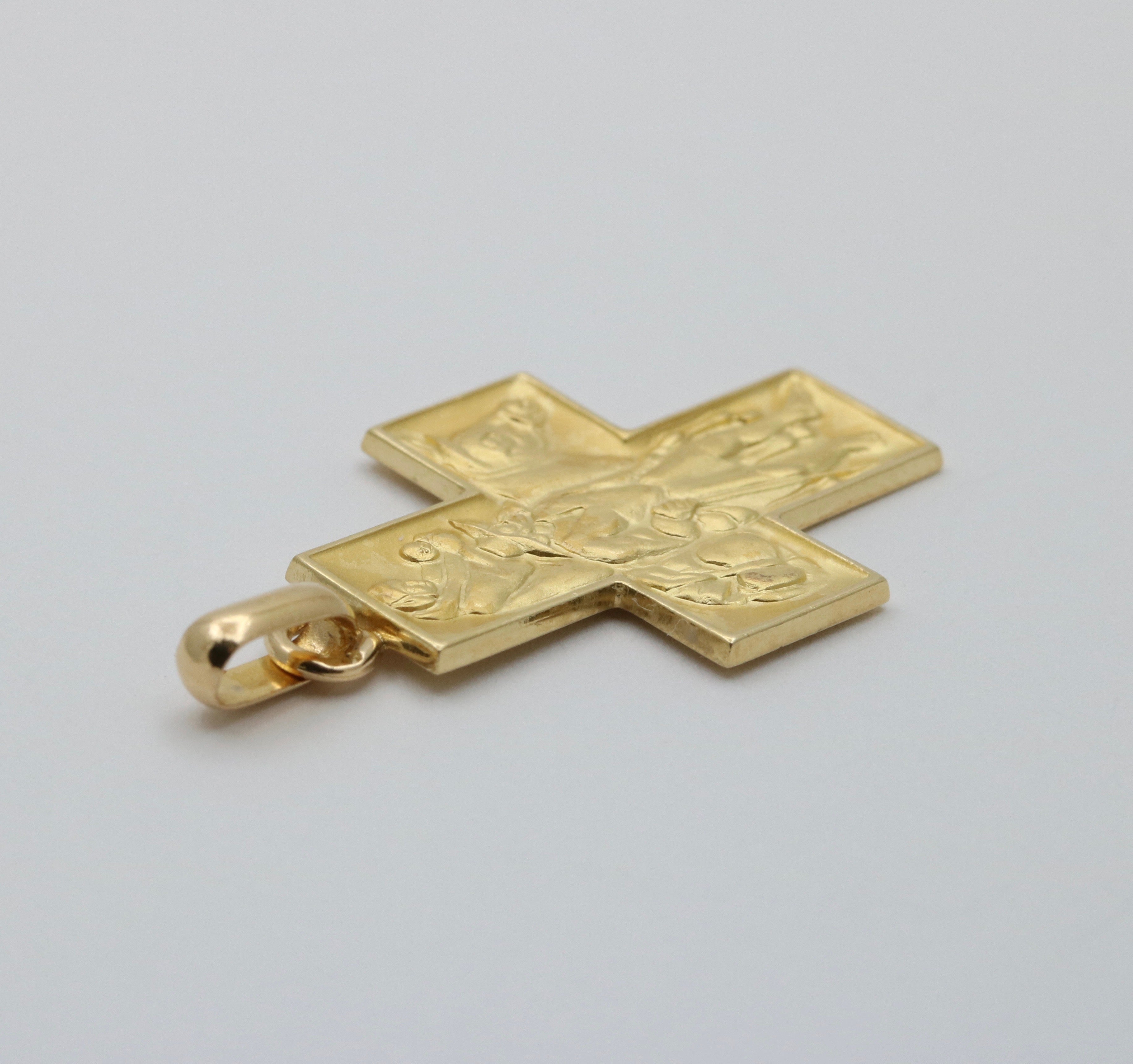 Vintage 18K Yellow Gold Mary & Jesus Cross Charm Pendant