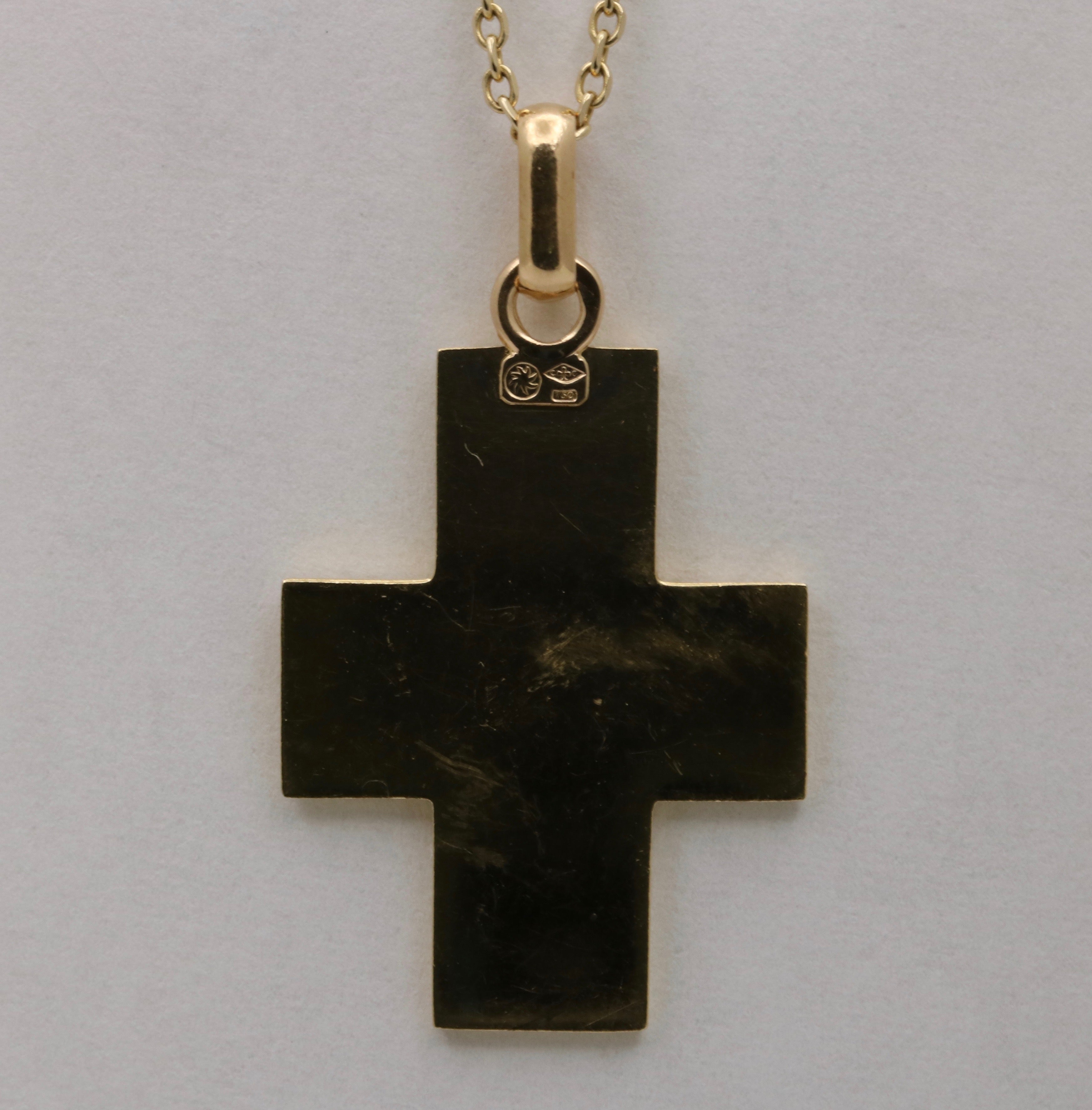 Vintage 18K Yellow Gold Mary & Jesus Cross Charm Pendant