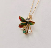 Load image into Gallery viewer, Vintage 14K Yellow Gold Floral Motif Emerald, Pearl &amp; Enamel Charm
