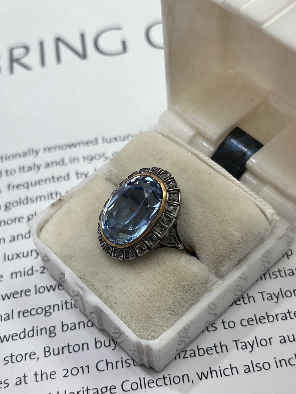 Vintage Portugal 14K Yellow Gold & Silver Synthetic Spinel and Diamond Ring.