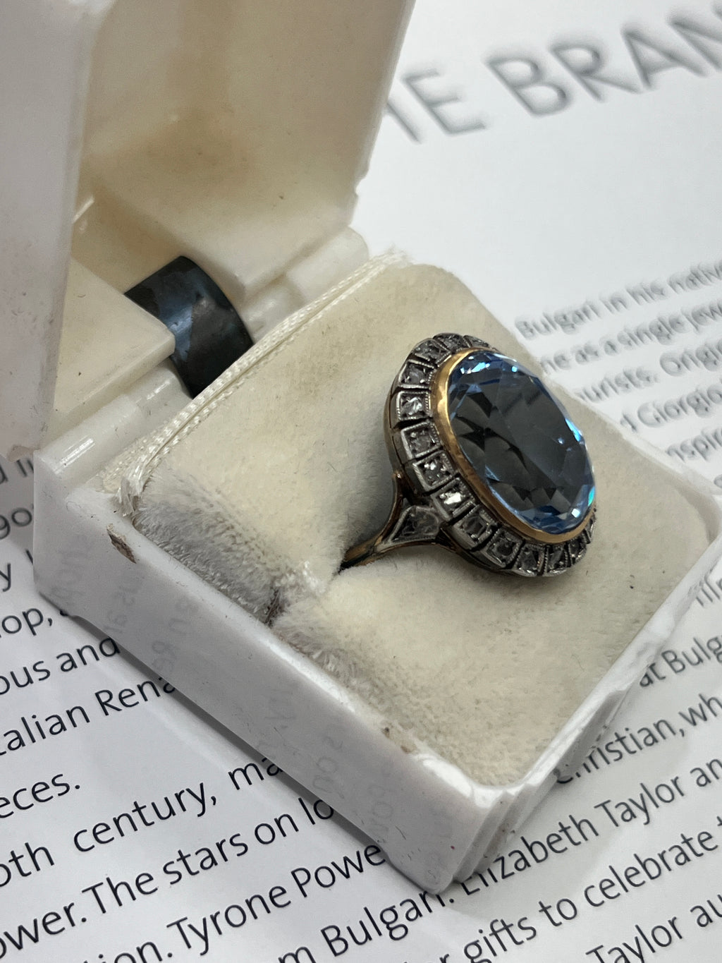 Vintage Portugal 14K Yellow Gold & Silver Synthetic Spinel and Diamond Ring.