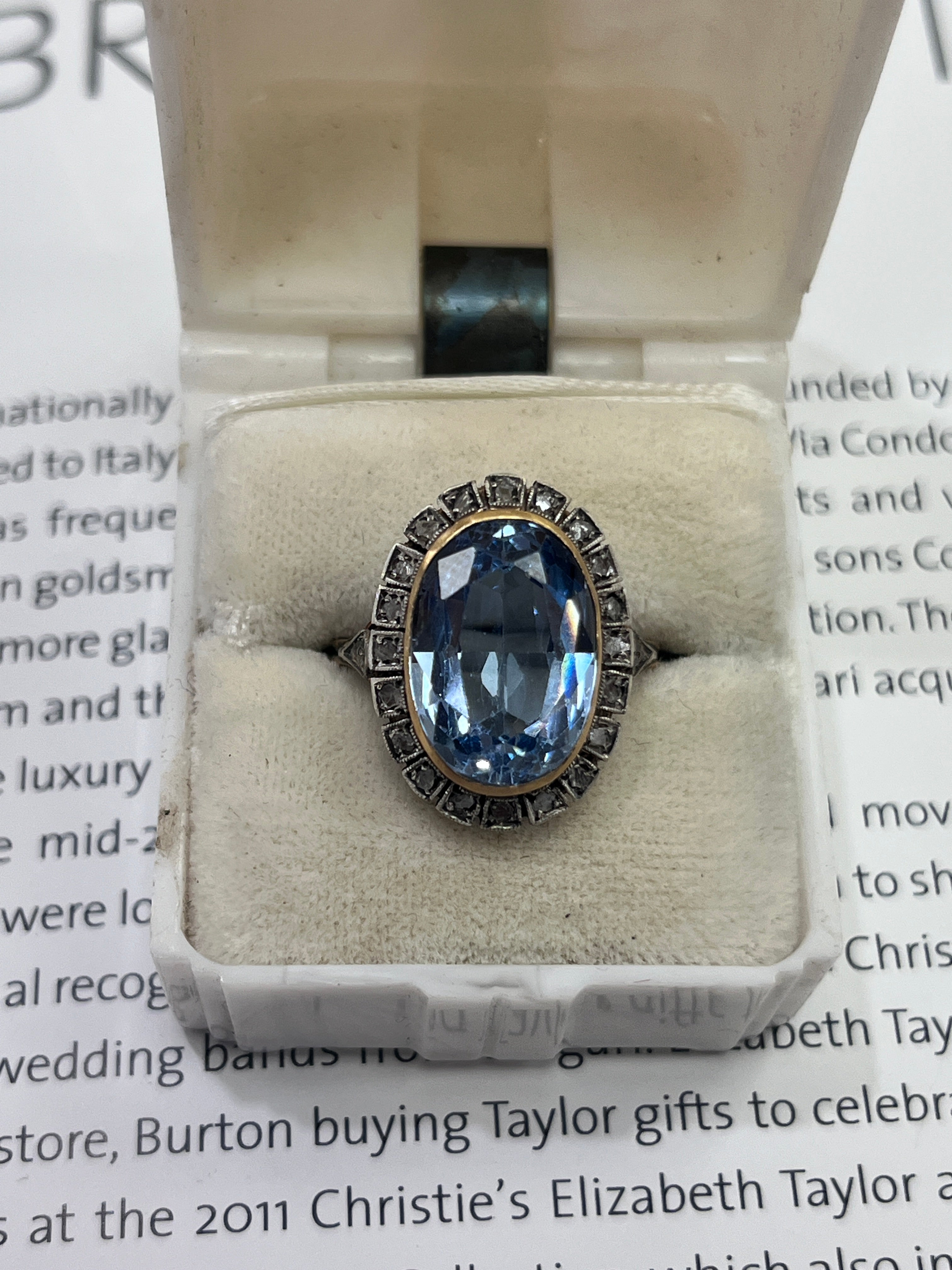 Vintage Portugal 14K Yellow Gold & Silver Synthetic Spinel and Diamond Ring.