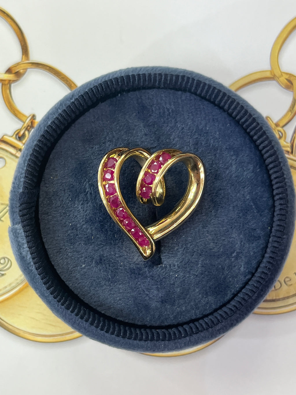 Vintage Reversible 14K Yellow Gold  Diamond & Ruby Heart Pendant