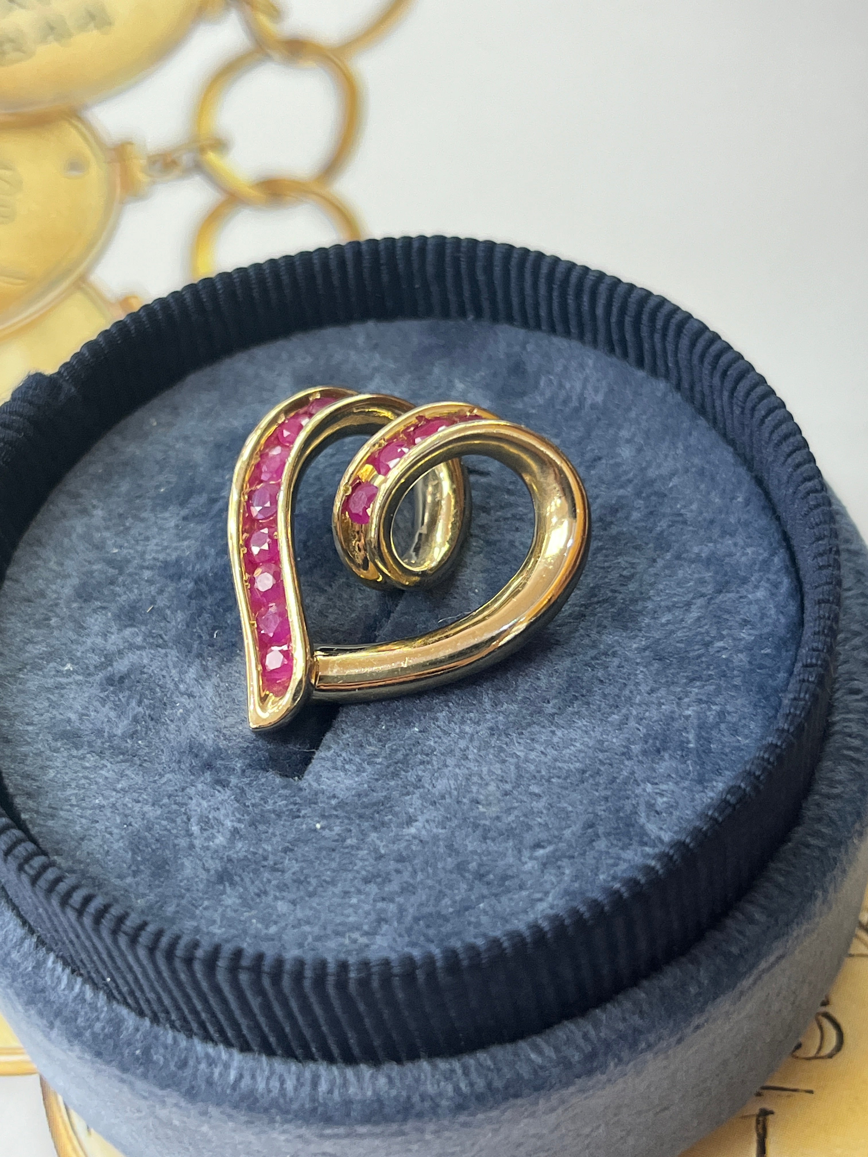 Vintage Reversible 14K Yellow Gold  Diamond & Ruby Heart Pendant