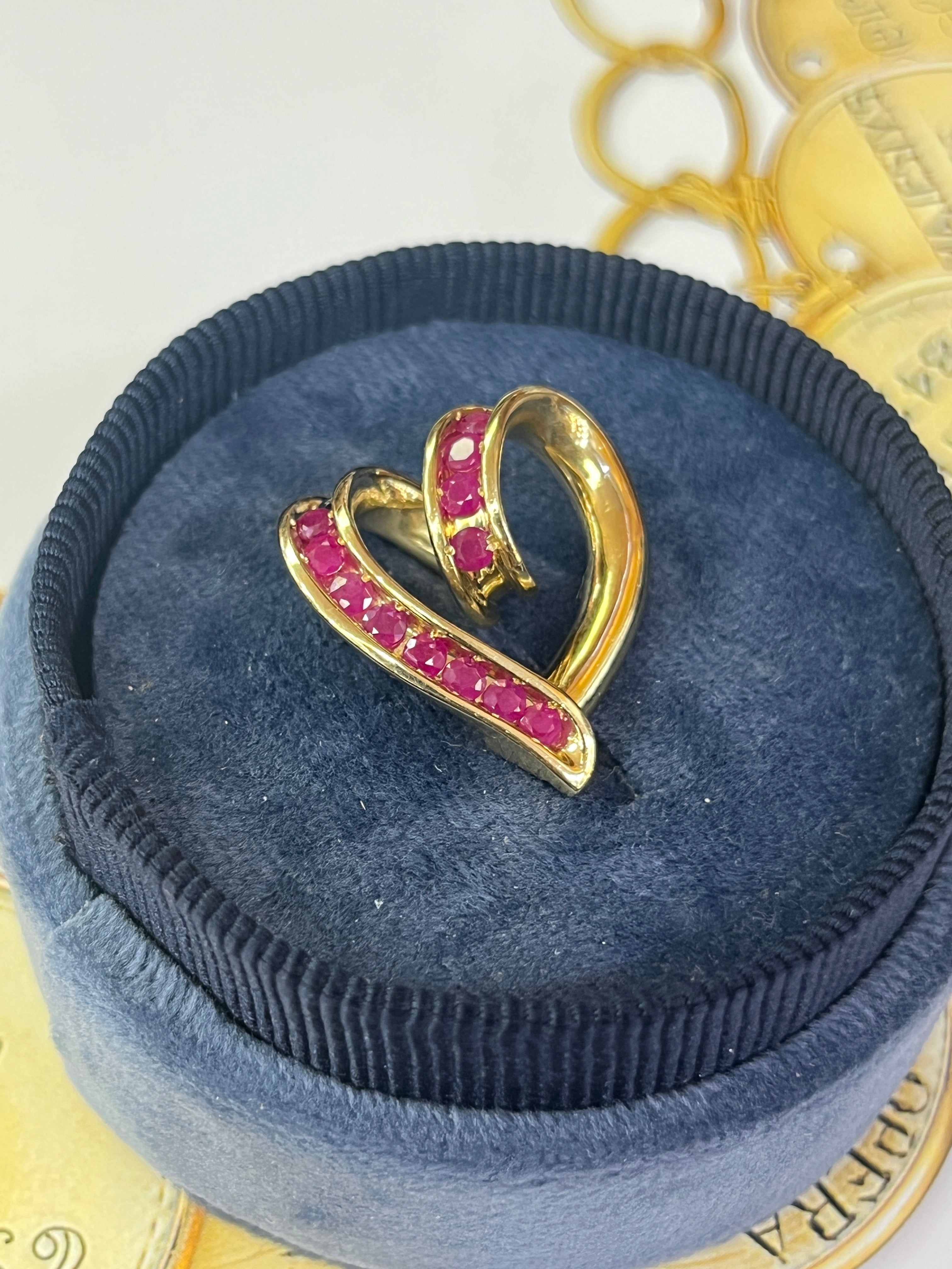 Vintage Reversible 14K Yellow Gold  Diamond & Ruby Heart Pendant