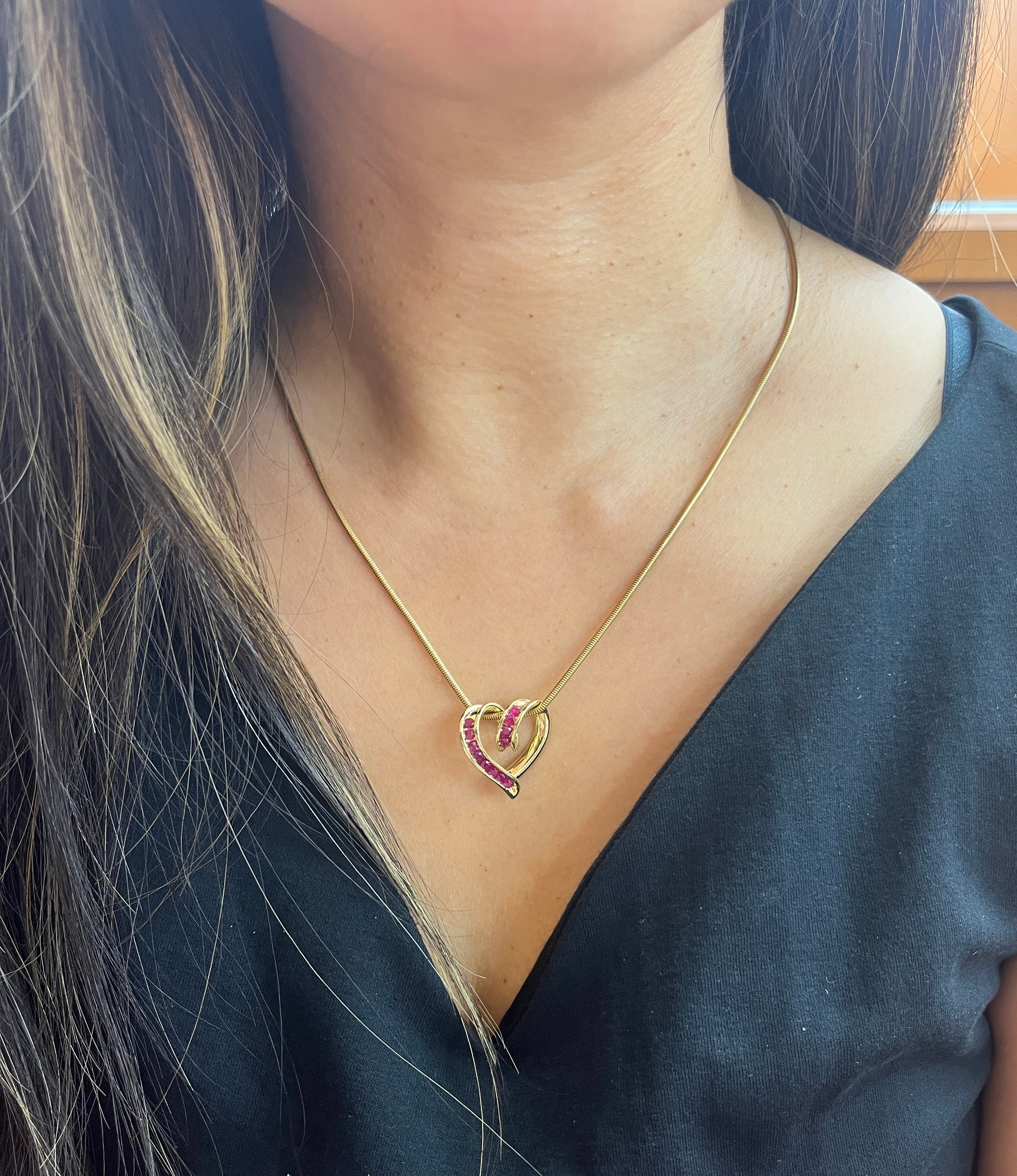 Vintage Reversible 14K Yellow Gold  Diamond & Ruby Heart Pendant