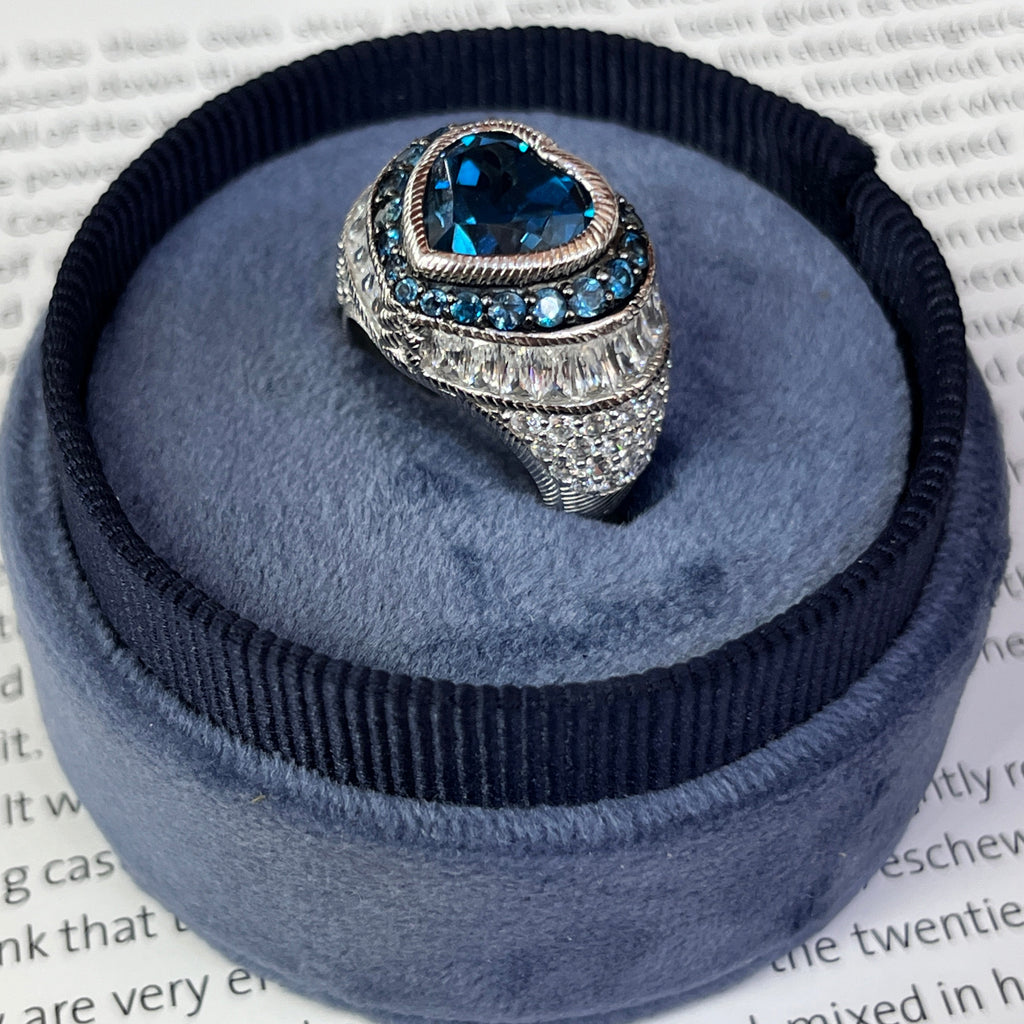 Judith Ripka Sterling Silver Heart London Blue Topaz Ring Band