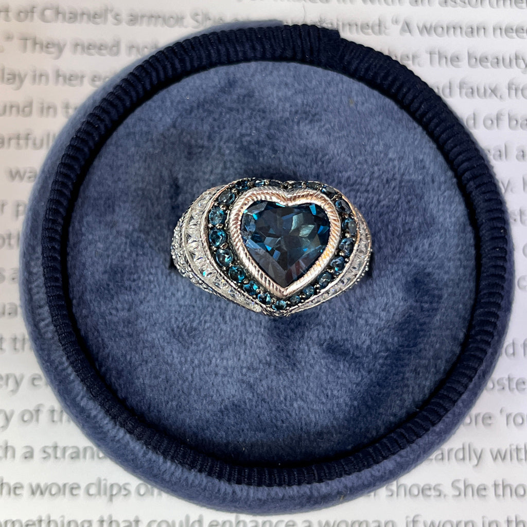 Judith Ripka Sterling Silver Heart London Blue Topaz Ring Band