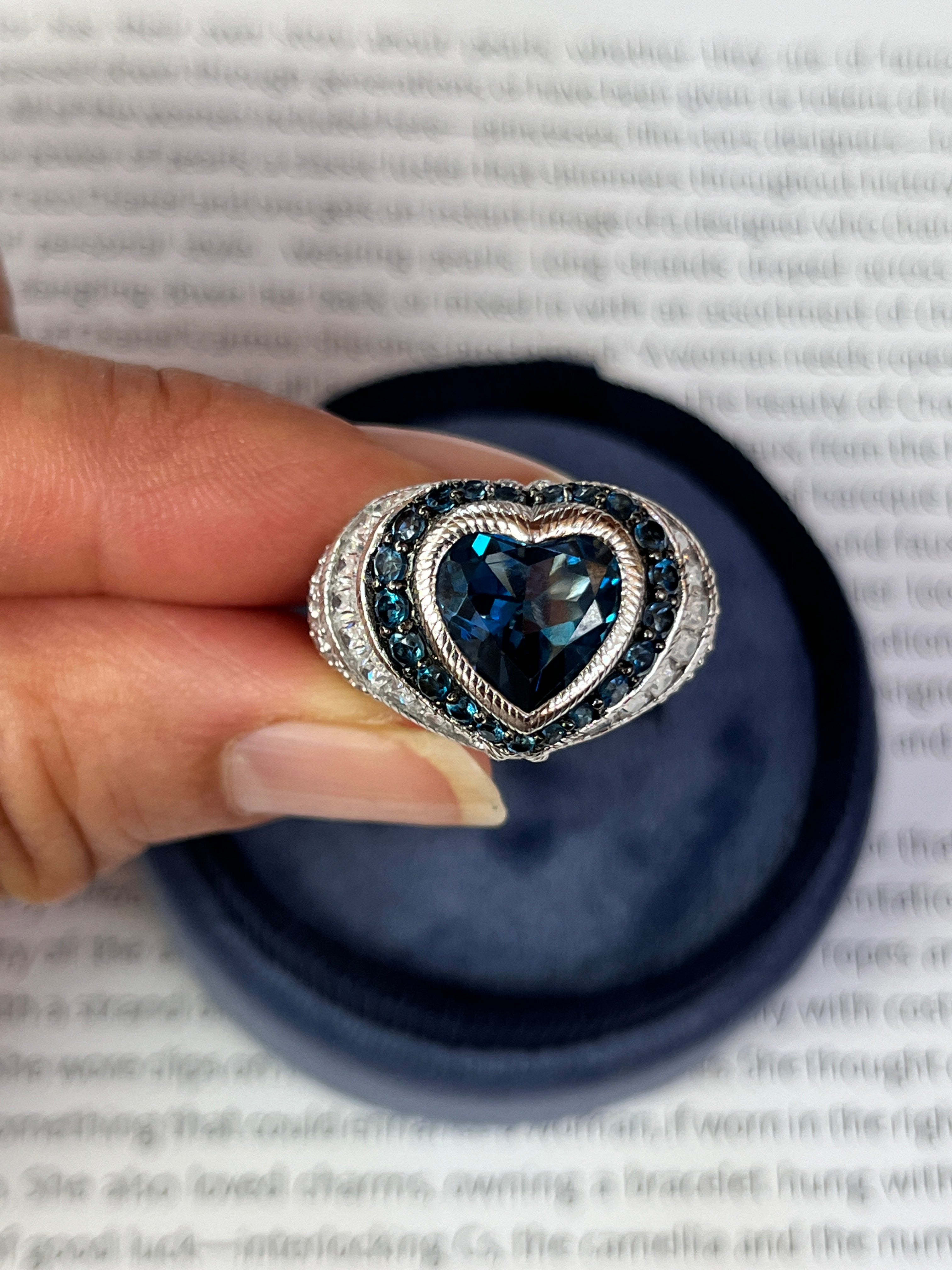 Judith Ripka Sterling Silver Heart London Blue Topaz Ring Band