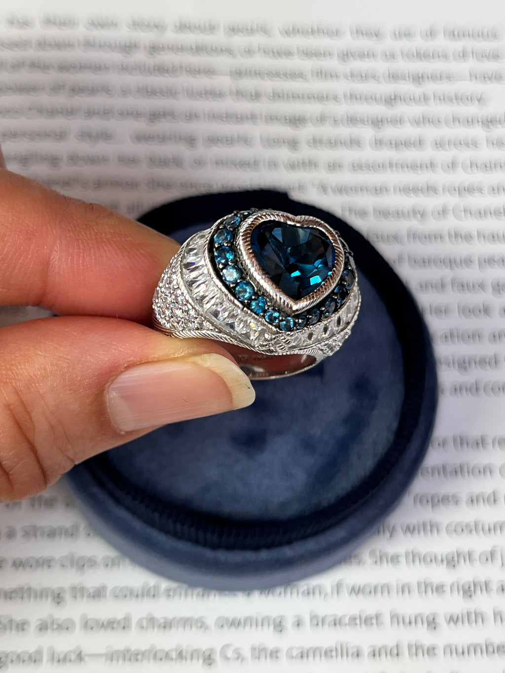 Judith Ripka Sterling Silver Heart London Blue Topaz Ring Band