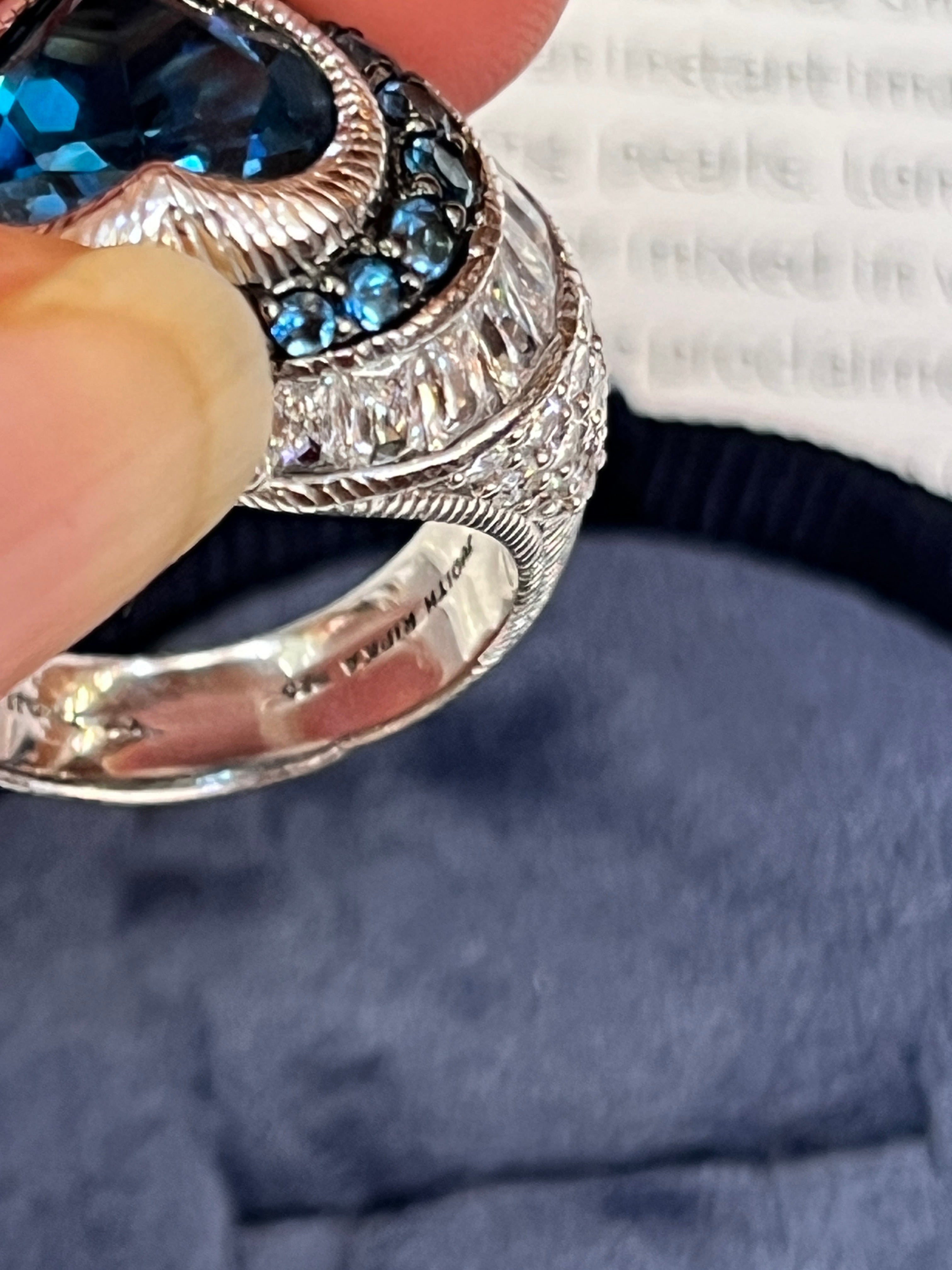 Judith Ripka Sterling Silver Heart London Blue Topaz Ring Band