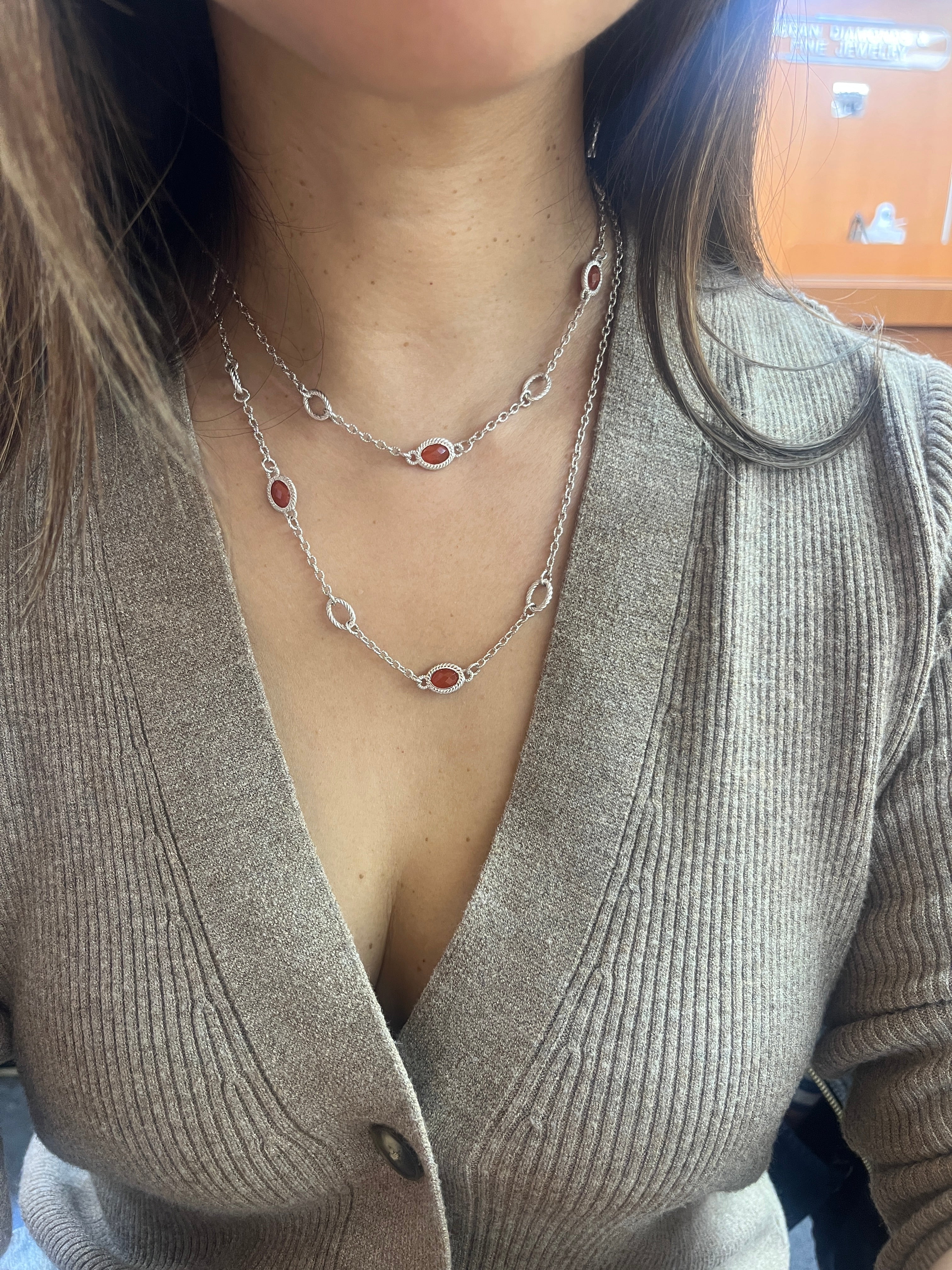 Judith Ripka Sterling Silver Verona Gemstone Station Necklace.