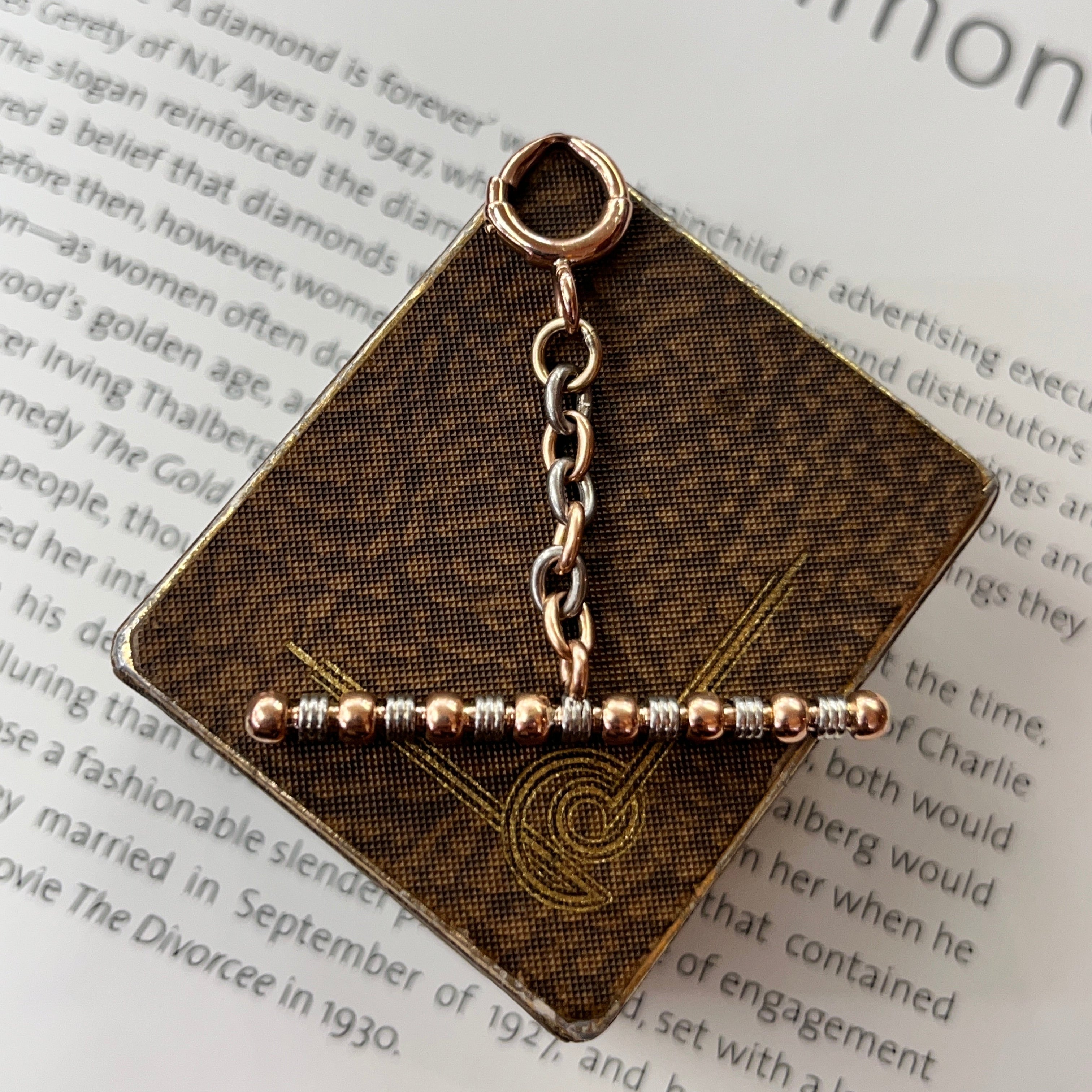 Antique 14K Rose Gold & Platinum T - Bar Extension / Charm Holder