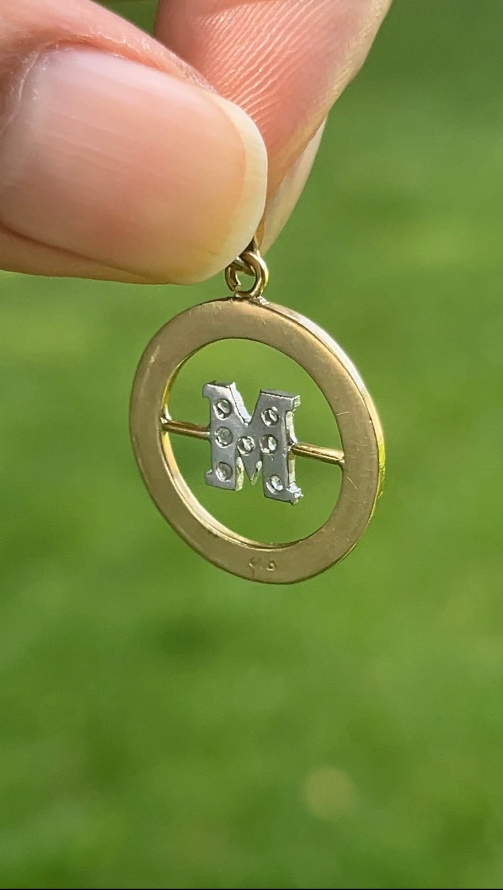 Vintage 18K Initial “M” Diamond Medallion Charm Pendant