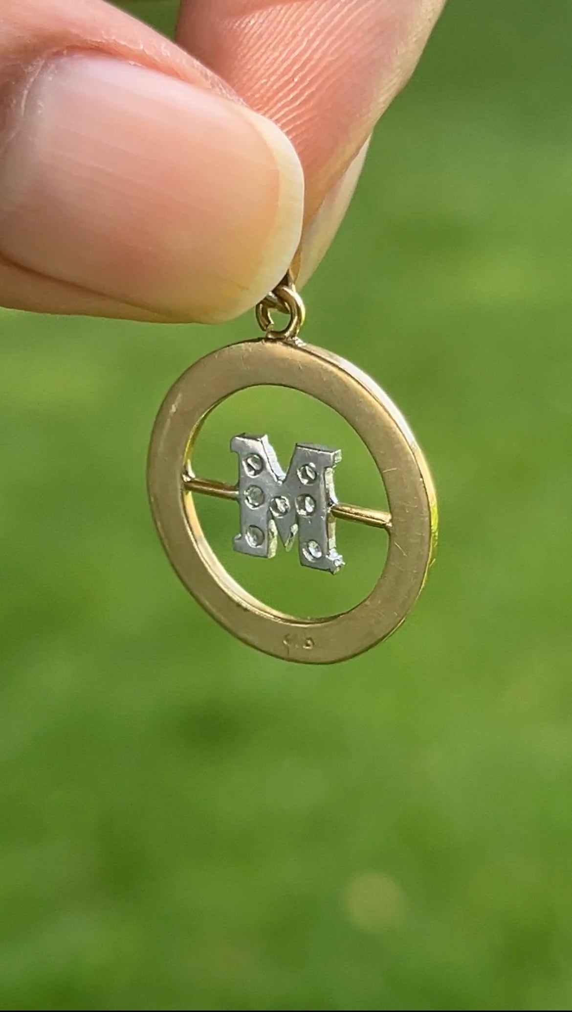 Vintage 18K Initial “M” Diamond Medallion Charm Pendant