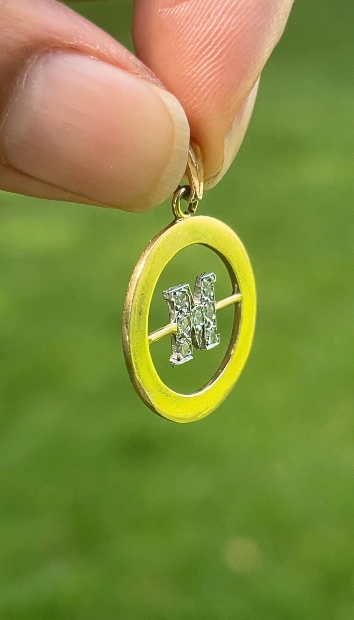 Vintage 18K Initial “M” Diamond Medallion Charm Pendant