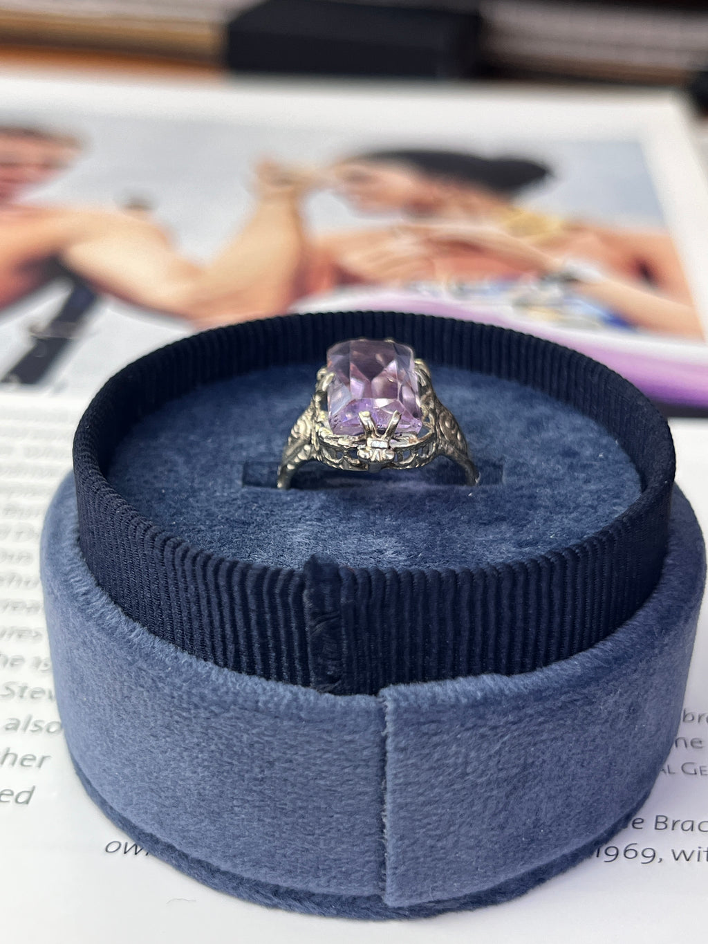 Art Deco 14K White Gold Rose de France Ring