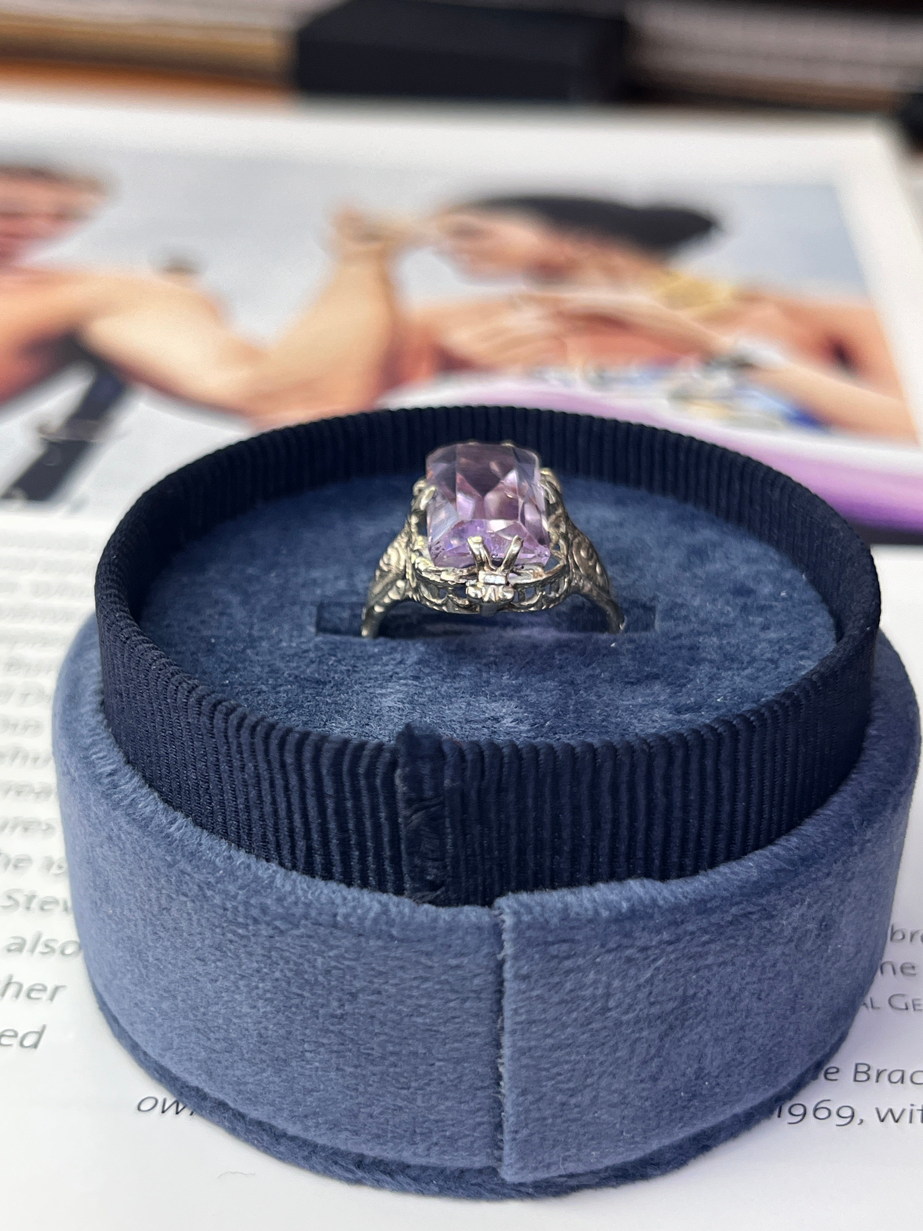 Art Deco 14K White Gold Rose de France Ring