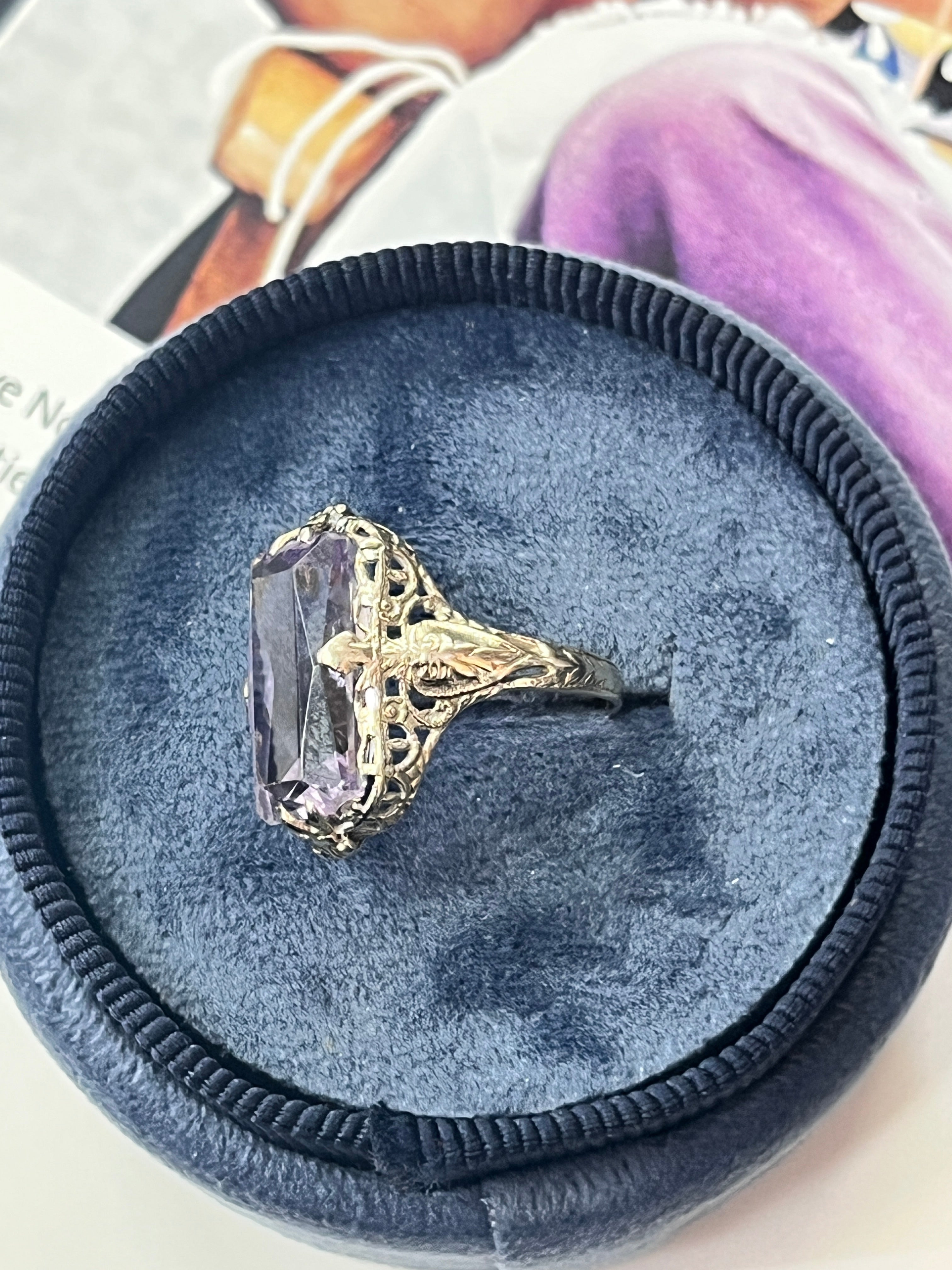 Art Deco 14K White Gold Rose de France Ring