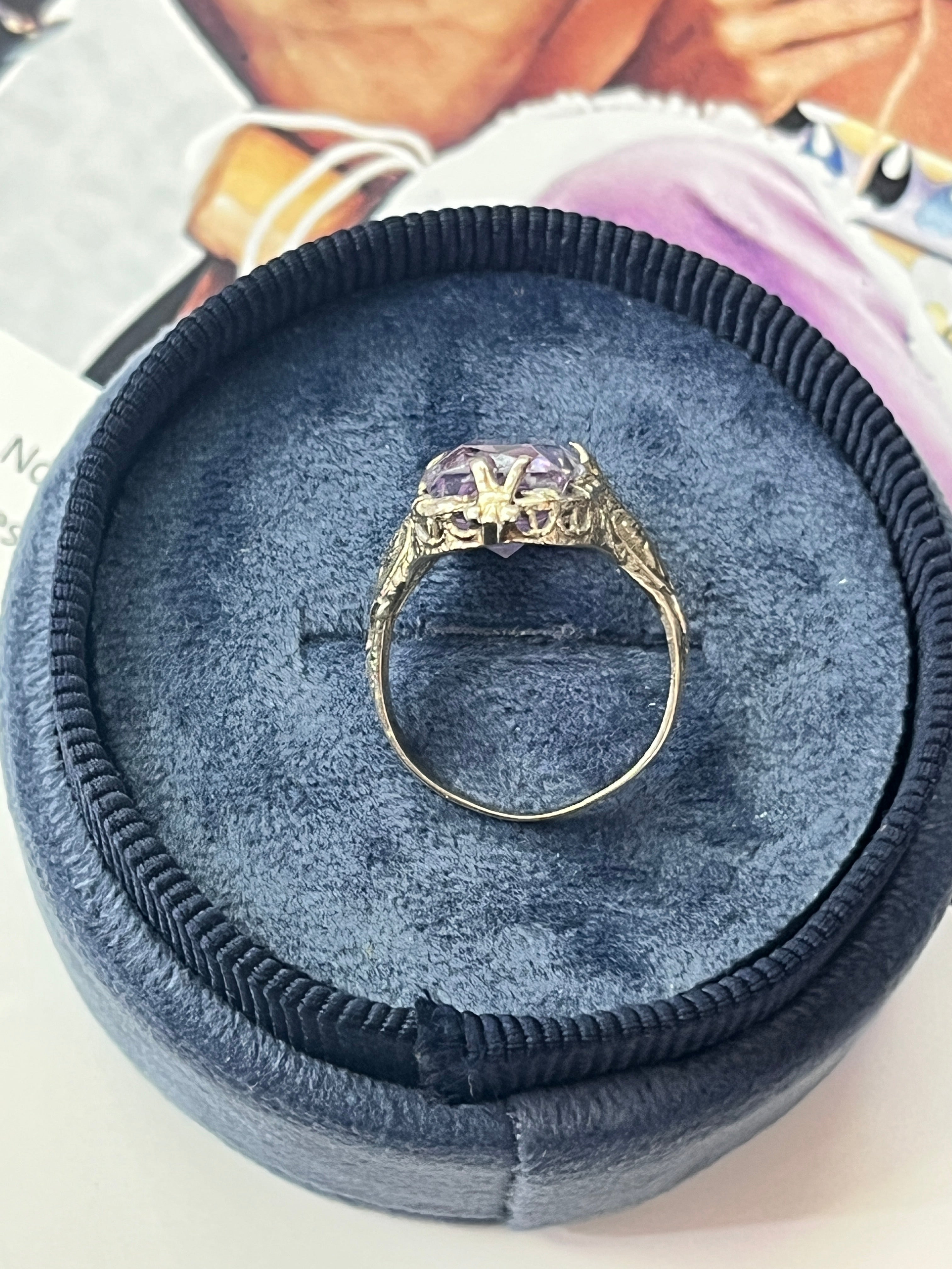 Art Deco 14K White Gold Rose de France Ring