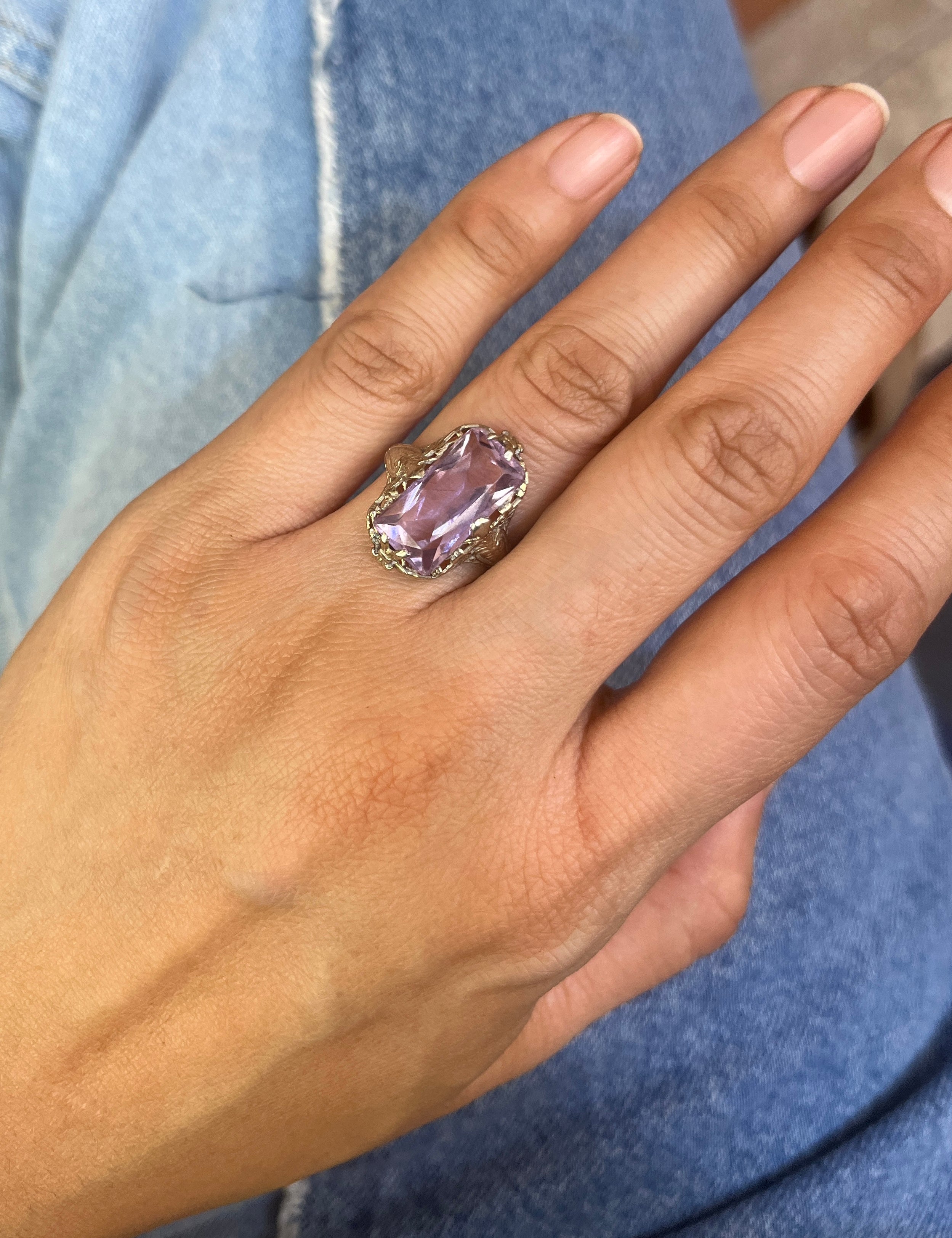 Art Deco 14K White Gold Rose de France Ring