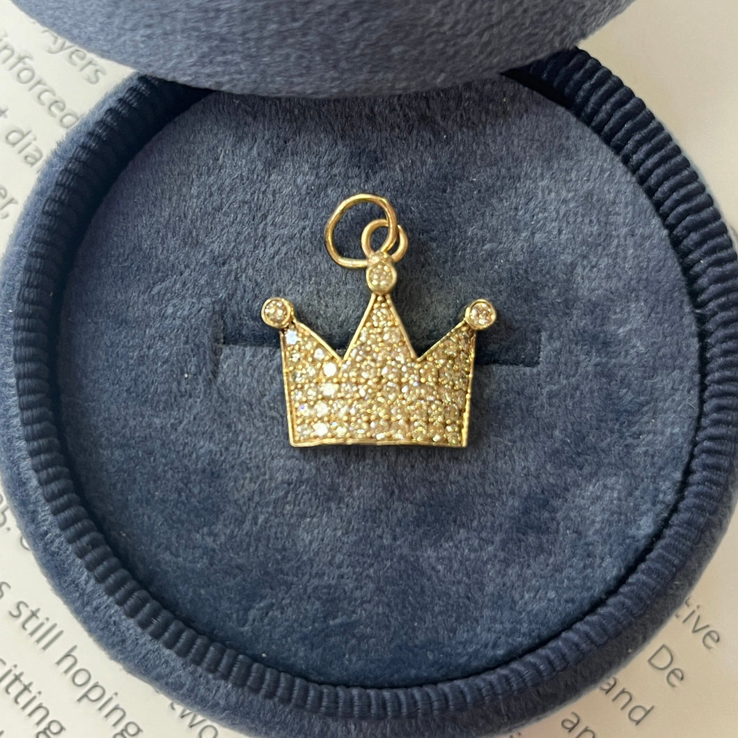 Vintage 10K Yellow Gold Diamond Crown Pendant