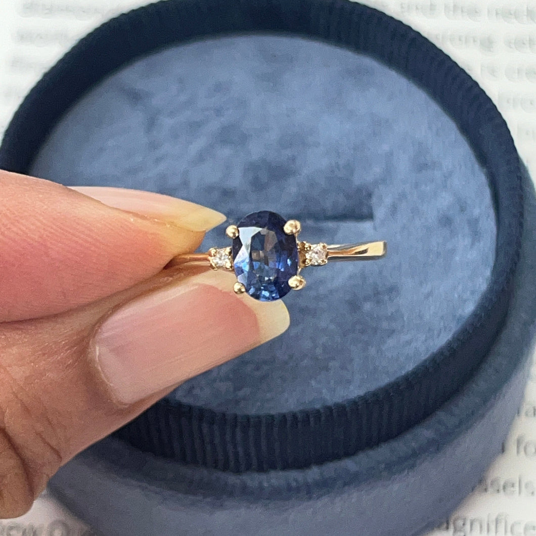 Vintage 14K Yellow Gold Sapphire & Diamond Ring, Engagement Ring