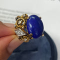 Vintage 14K Yellow Gold Lapis Lazuli & Diamond Artistic Ring