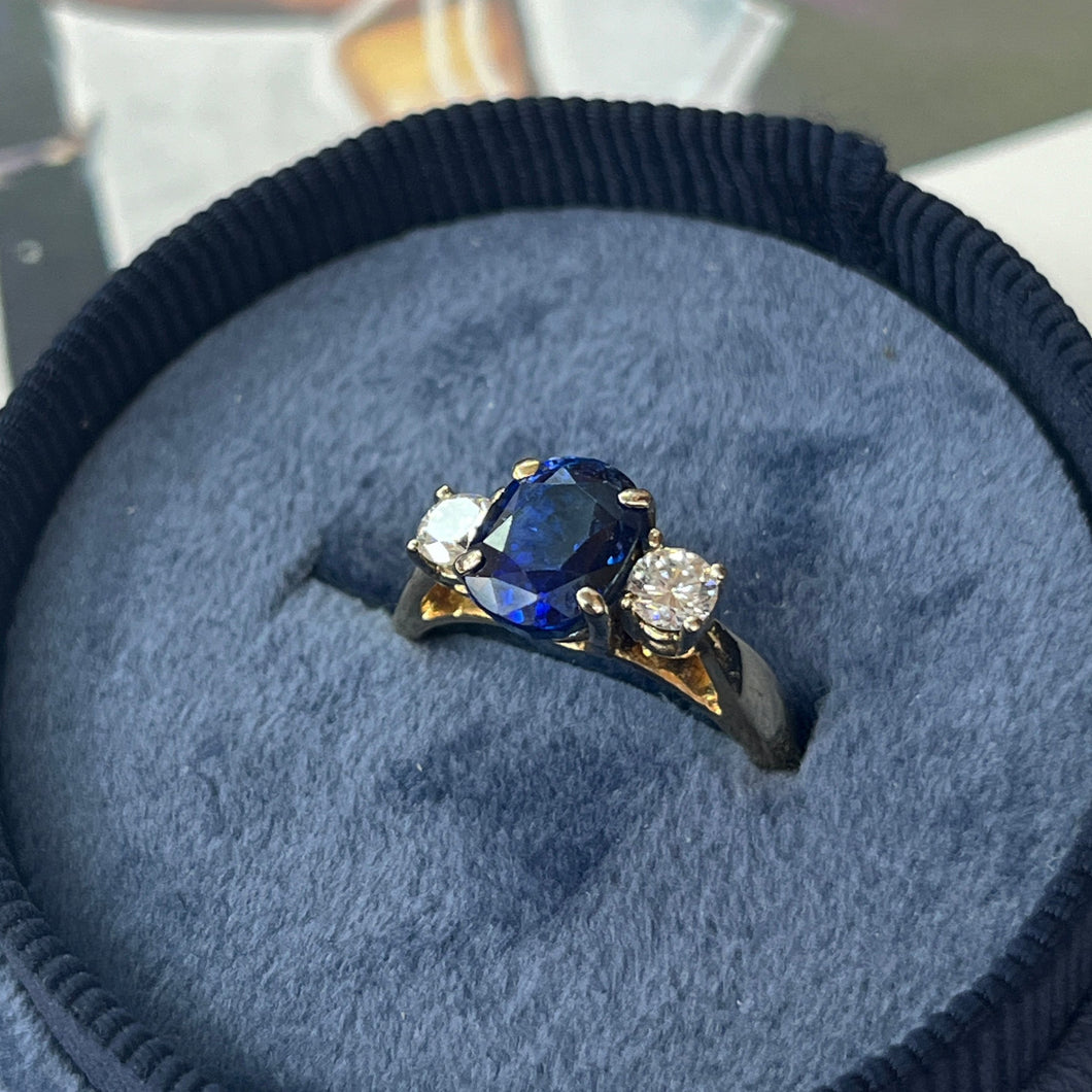 Vintage 14k Yellow Gold Sapphire & Diamond Ring, Engagement Ring.