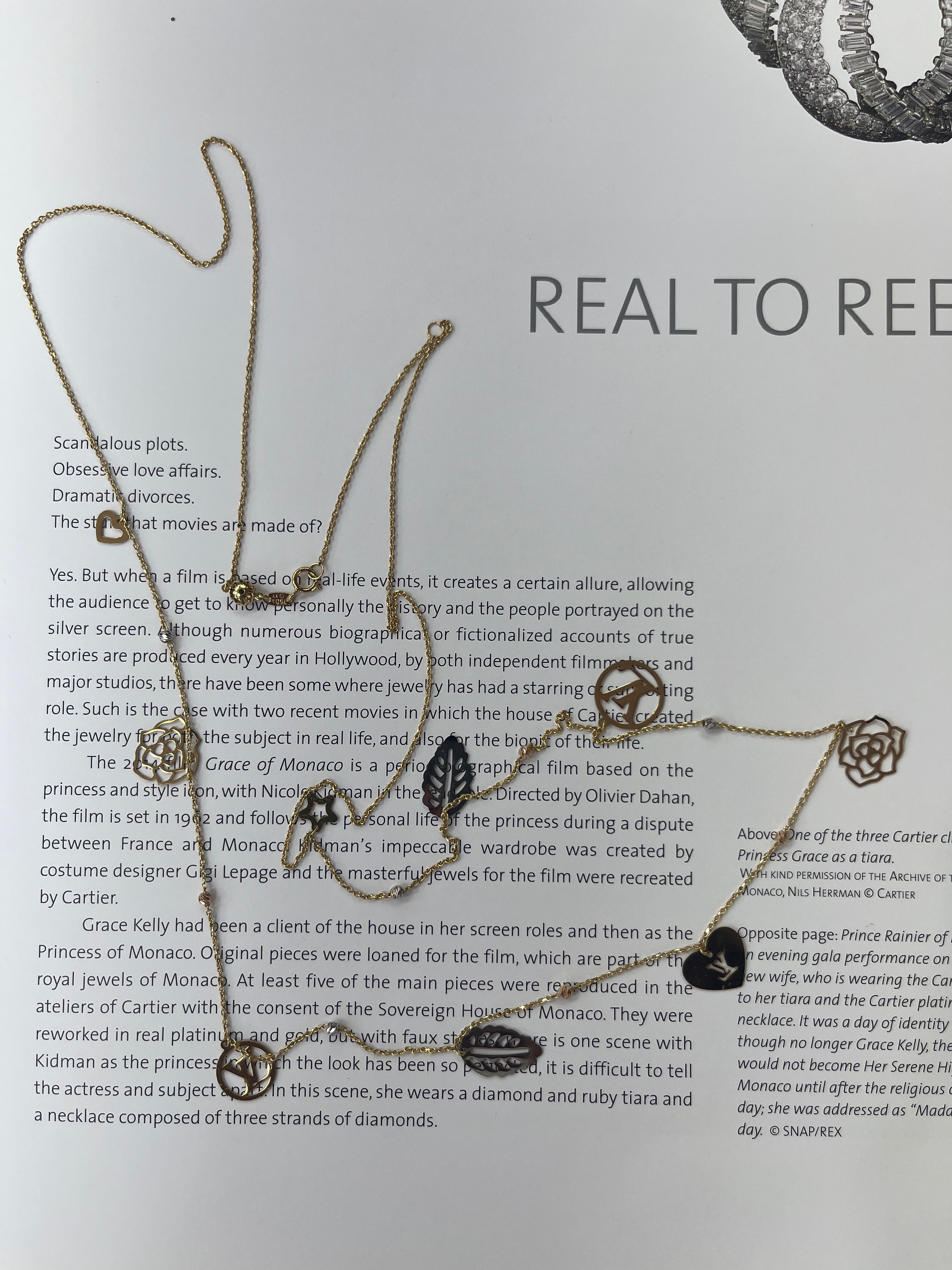 Estate 18K Yellow Gold  9 charms 33.5” Chain Long Necklace
