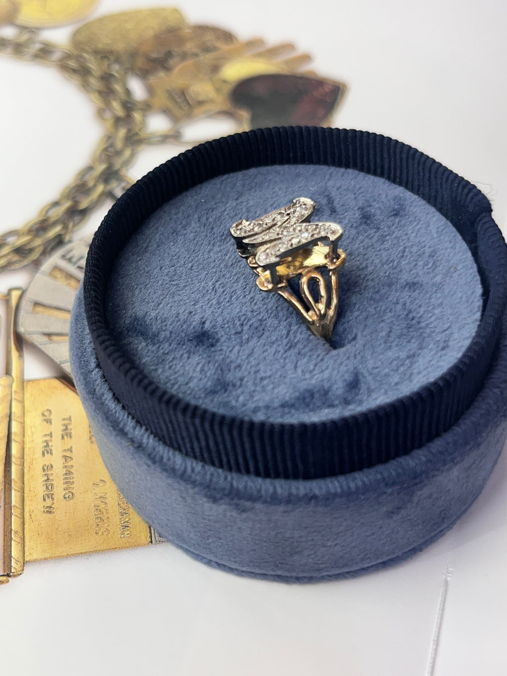 Vintage 14K Yellow Gold Letter “M” Diamond Ring