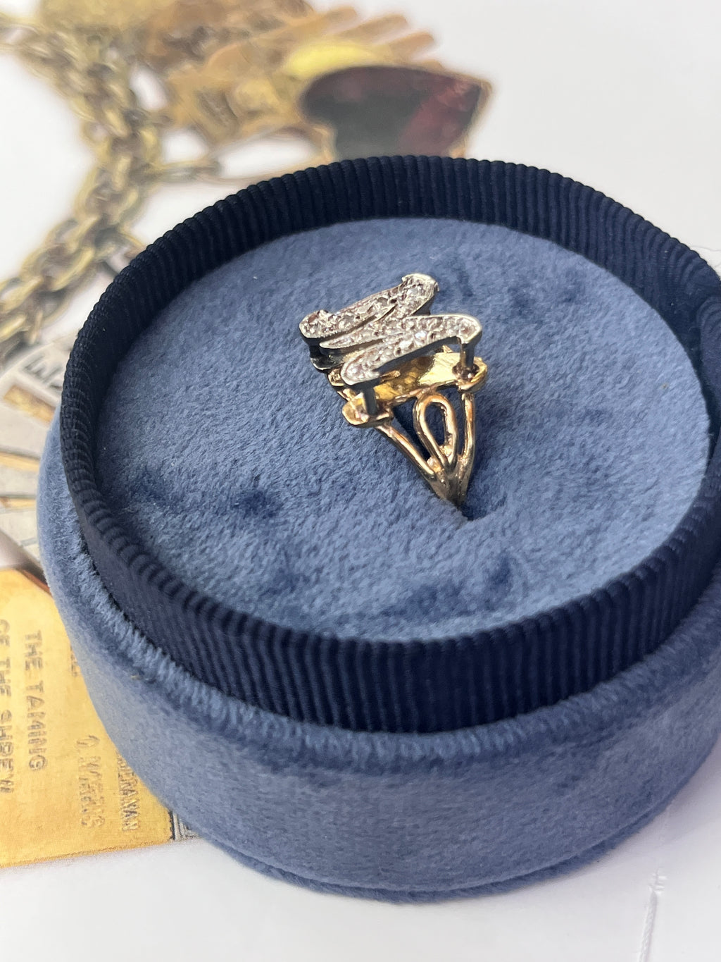 Vintage 14K Yellow Gold Letter “M” Diamond Ring