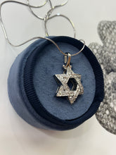 Load image into Gallery viewer, Estate 14K White Gold Star of David Diamond Pendant Necklace
