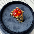 Vintage French Constellation Structure Fire Opal Diamond Ring, Statement Ring.