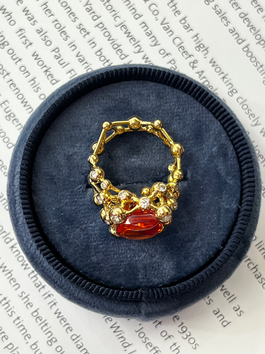 Vintage French Constellation Structure Fire Opal Diamond Ring, Statement Ring.