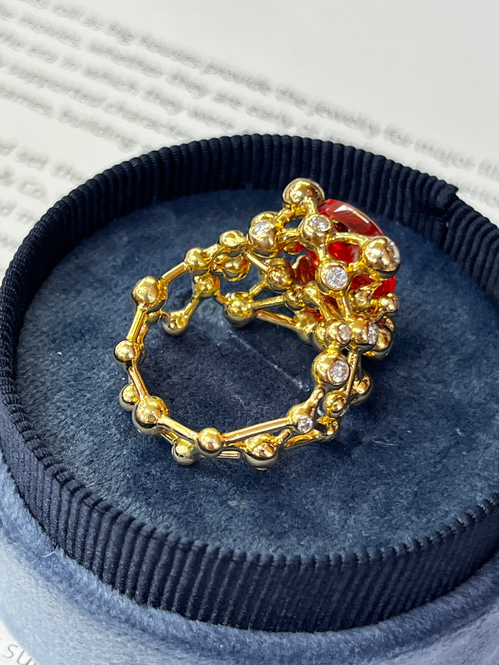 Vintage French Constellation Structure Fire Opal Diamond Ring, Statement Ring.