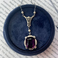 Antique Art Deco 14K White Gold Amethyst & Pearl Lariat Necklace