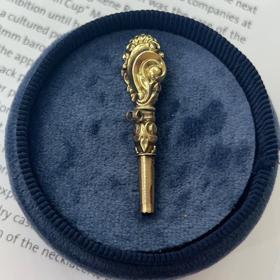 Antique 14K Yellow Gold Pocket Watch Key Charm Pendant.