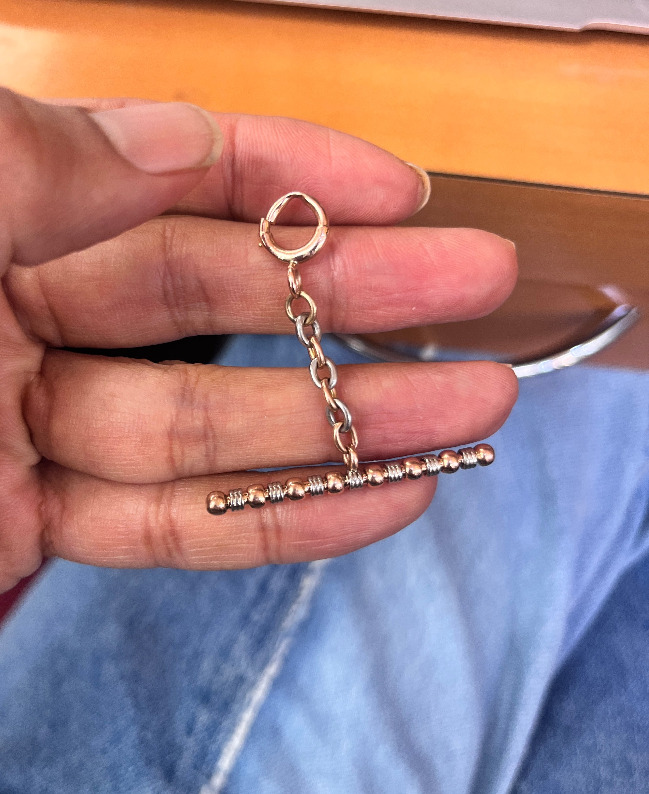 Antique 14K Rose Gold & Platinum T - Bar Extension / Charm Holder