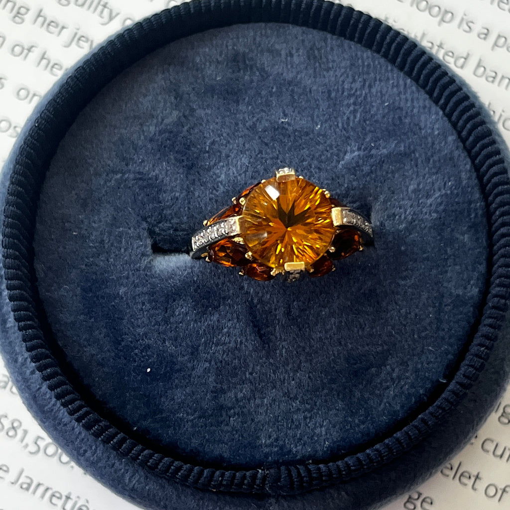 Architectural Dome Citrine & Diamond In 14K Yellow & White Gold Ring