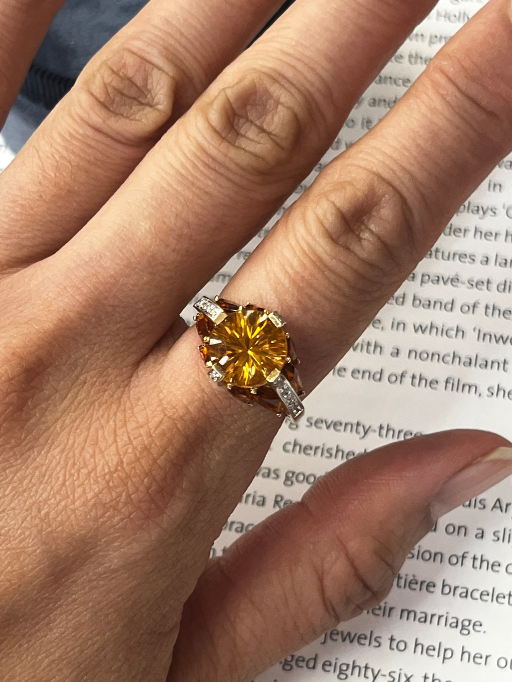 Architectural Dome Citrine & Diamond In 14K Yellow & White Gold Ring