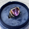 Vintage 14K Yellow Gold  Amethyst & Diamonds Funky Ring.