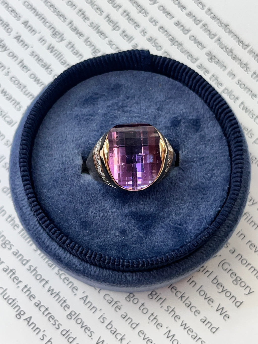 Vintage 14K Yellow Gold  Amethyst & Diamonds Funky Ring.
