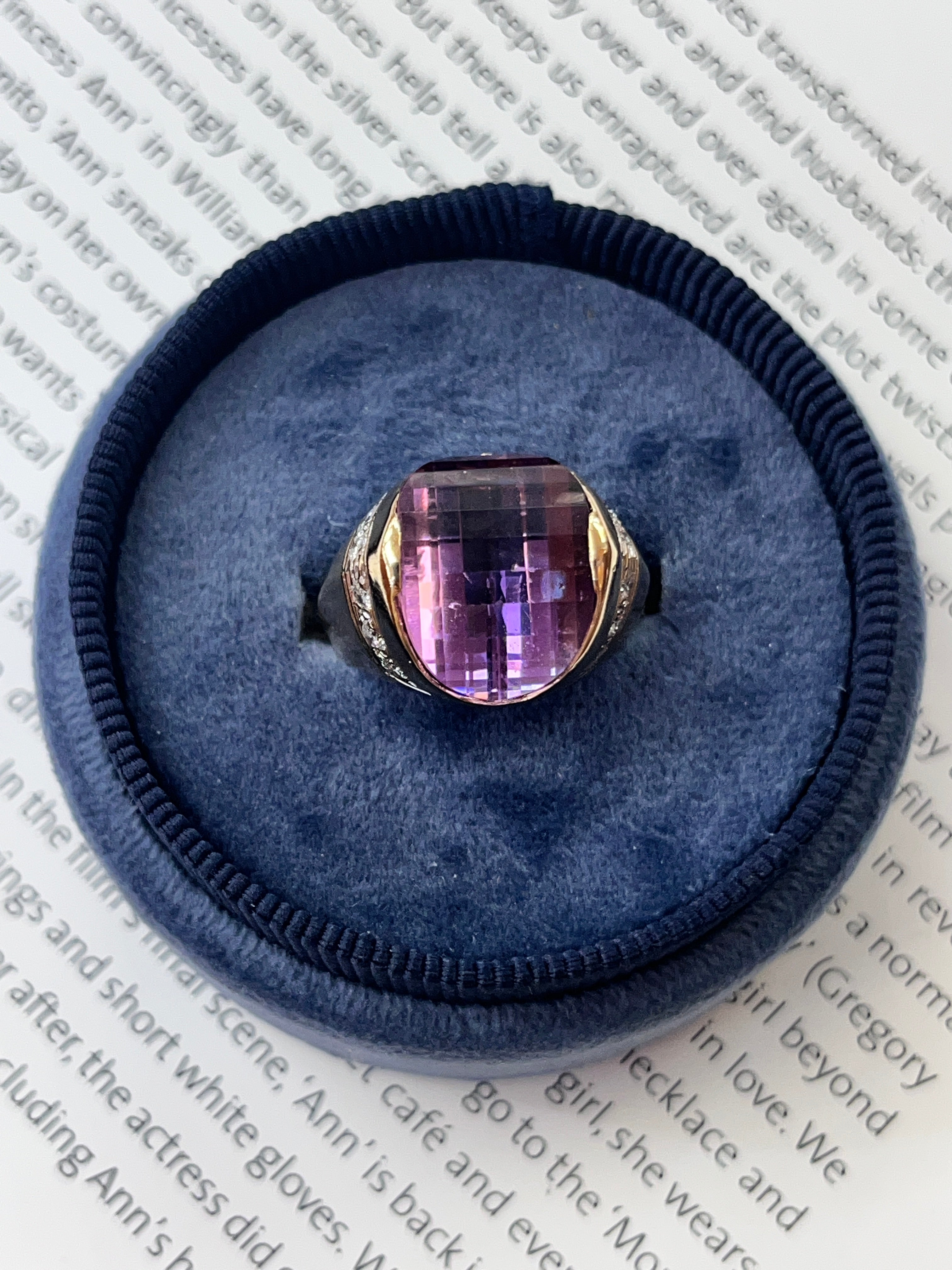 Vintage 14K Yellow Gold  Amethyst & Diamonds Funky Ring.