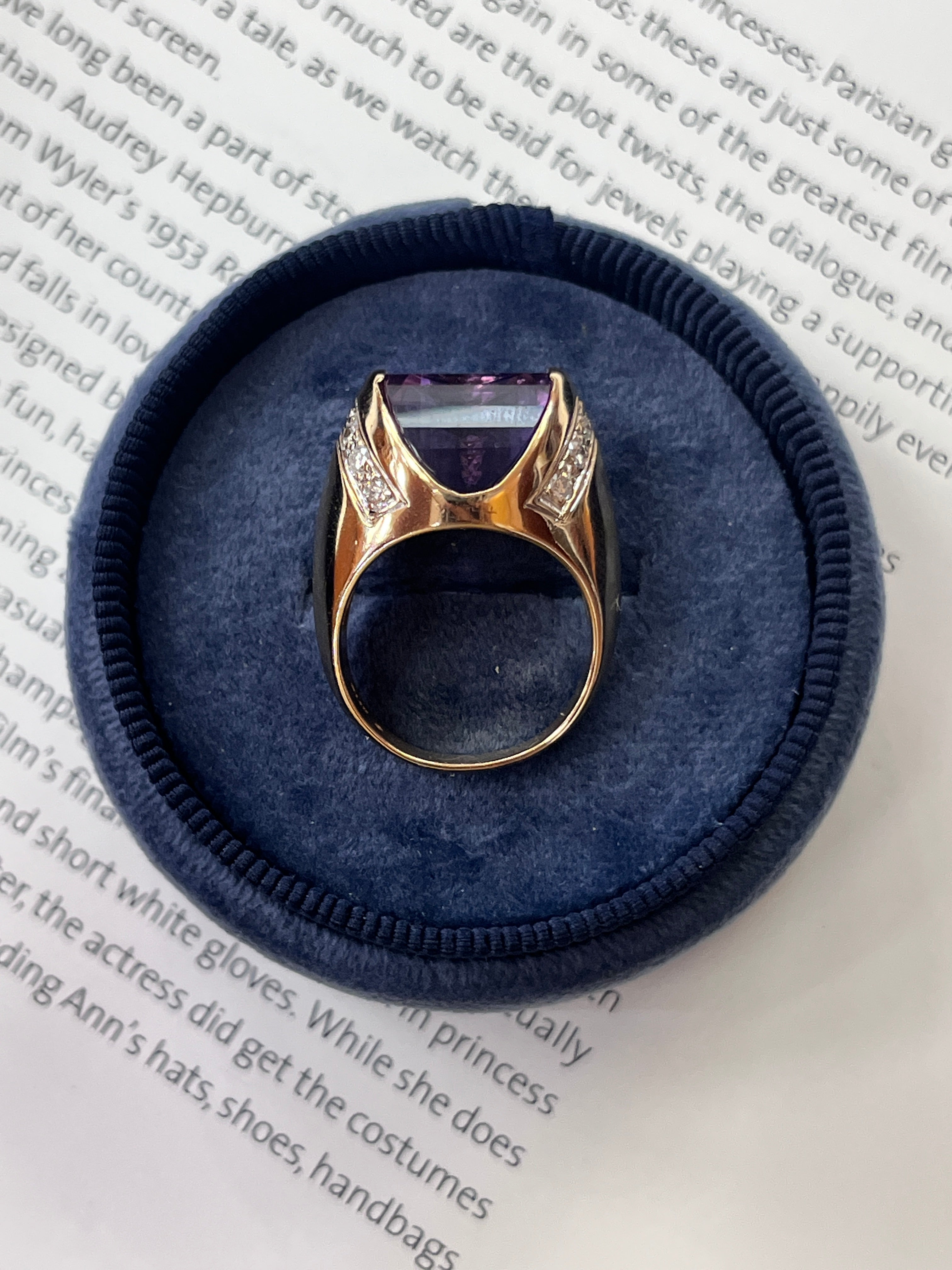Vintage 14K Yellow Gold  Amethyst & Diamonds Funky Ring.