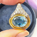 Vintage 18K Yellow Gold Blue Topaz and Diamond Pendant