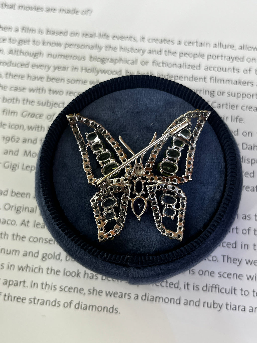 Vintage Butterfly Multi Color Stones in 18K White Gold Brooch